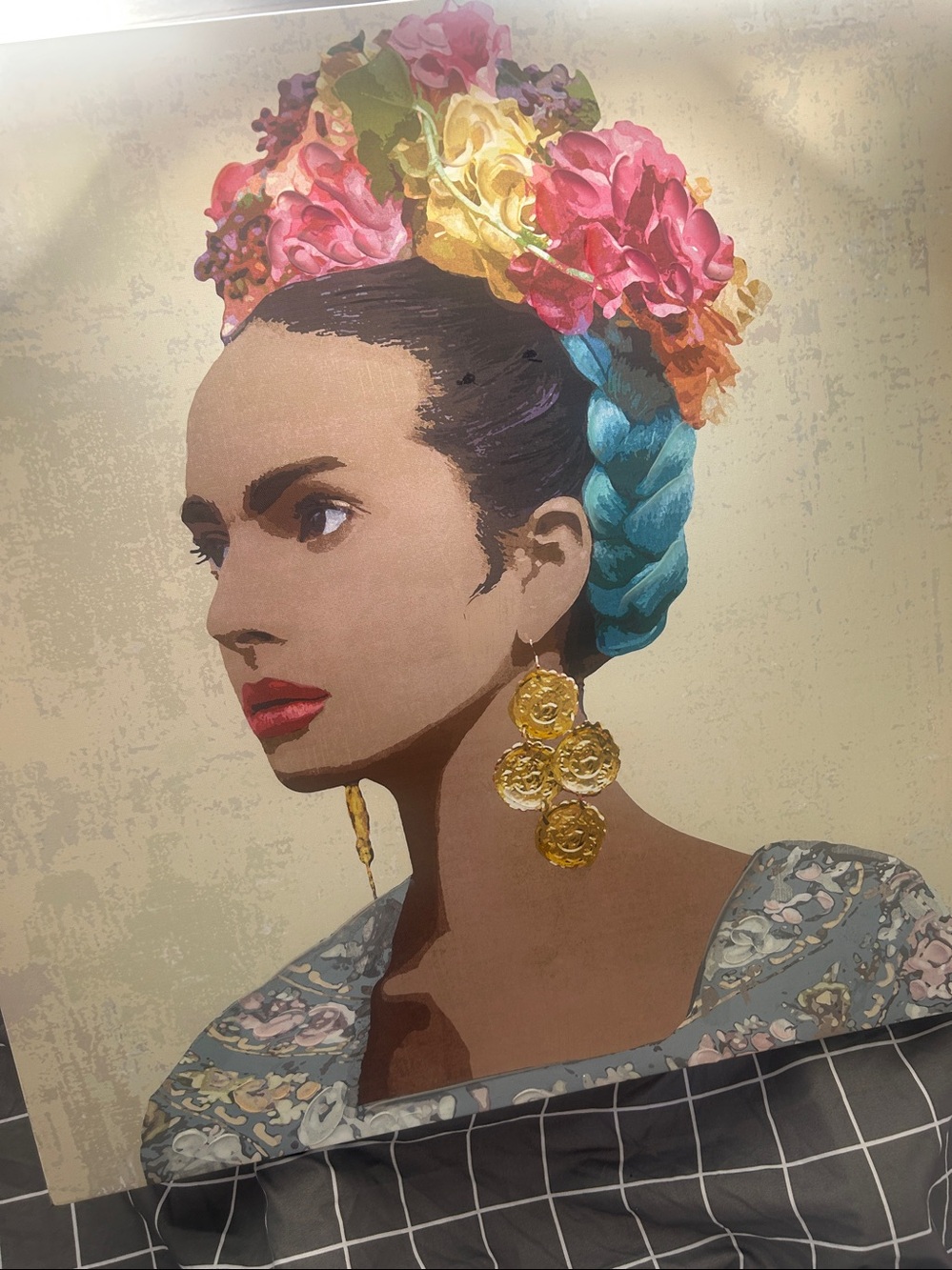 Women’s Floral Headband with Turquoise Braid and Gold Earrings - Unbranded